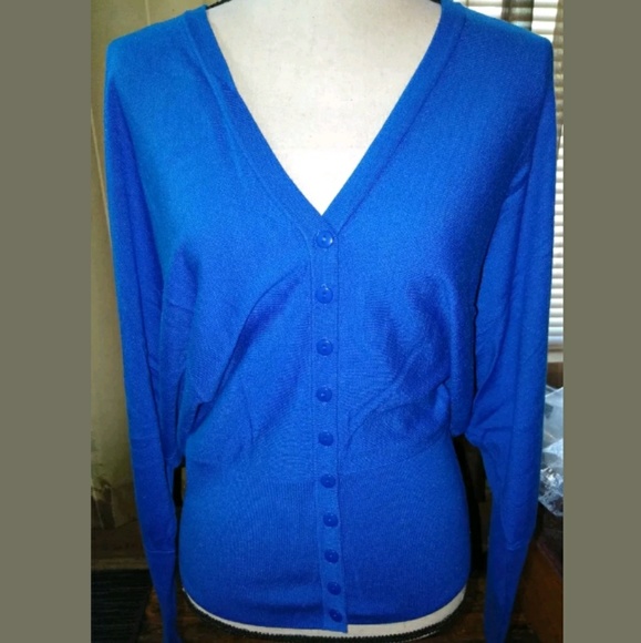 Rondina Designer Cardigan Royal Blue Loose Upper Fitted at Hips Button Up Medium - Picture 5 of 9